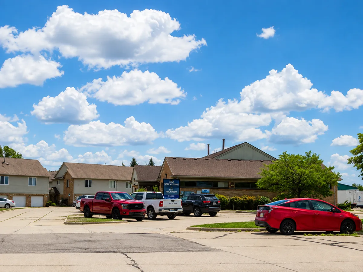 View from Dequindre Road showing the driveway entrance to Al Brown’s Holistic Healing Center